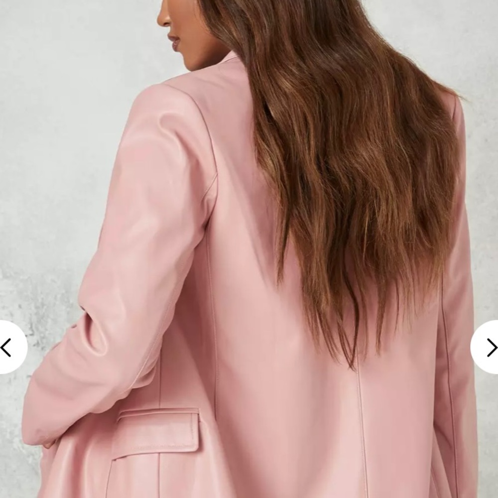 blush co ord faux leather long blazer